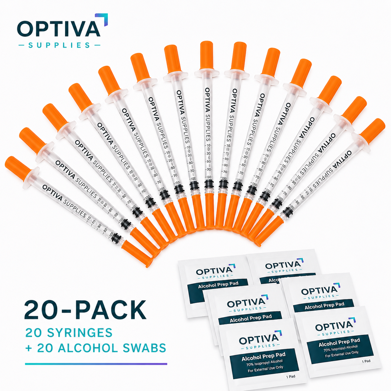Optiva 20-pack syringes and alcohol swabs
